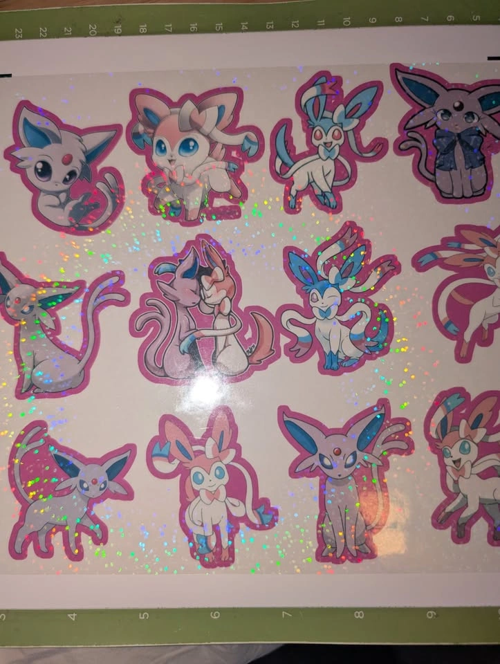 Espeon & Sylveon Decal Sheet - 12 waterproof Vinyl Stickers - photo 2
