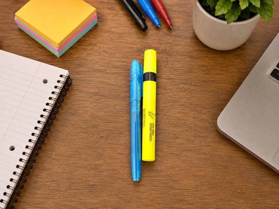Blue Pen & Yellow Highlighter Set