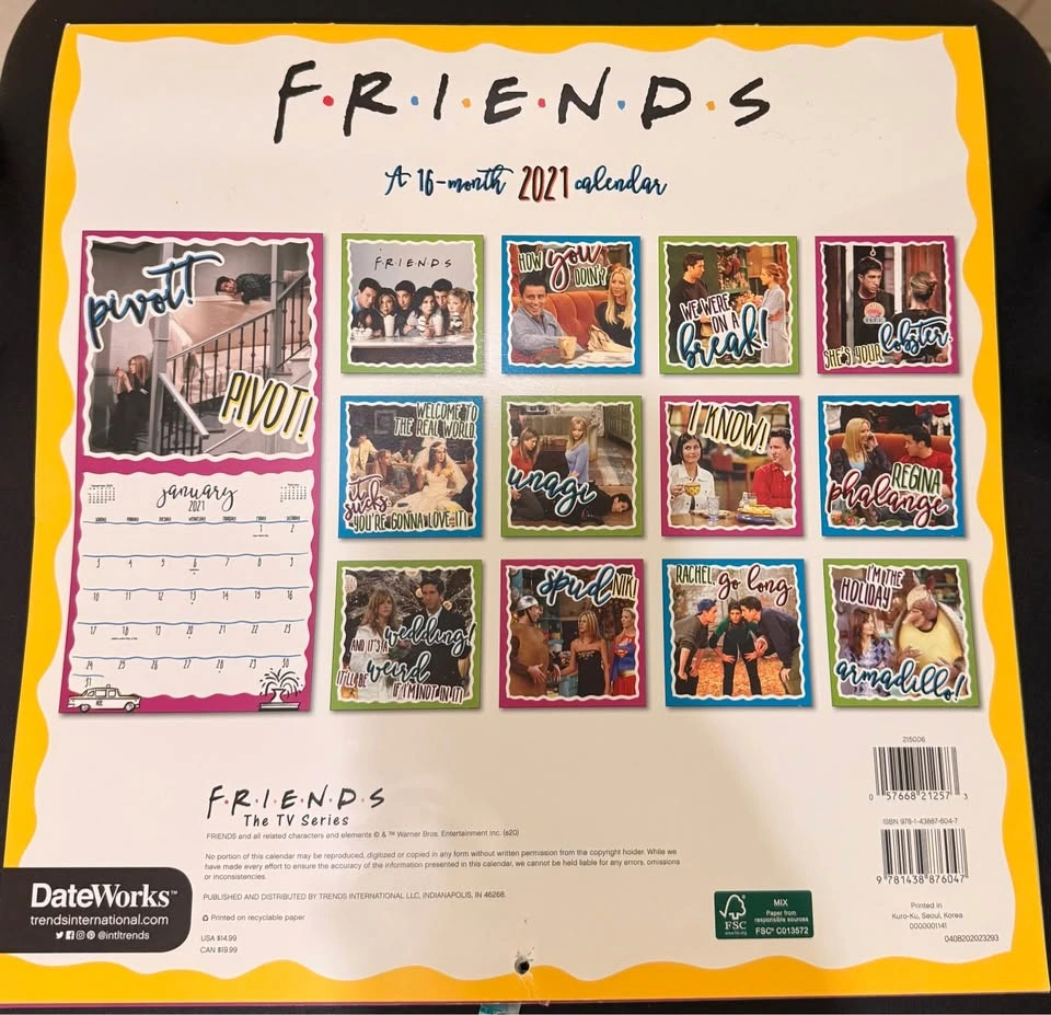 Friends TV Show 2021 Calendar - Iconic Scenes & Quotes - photo 2