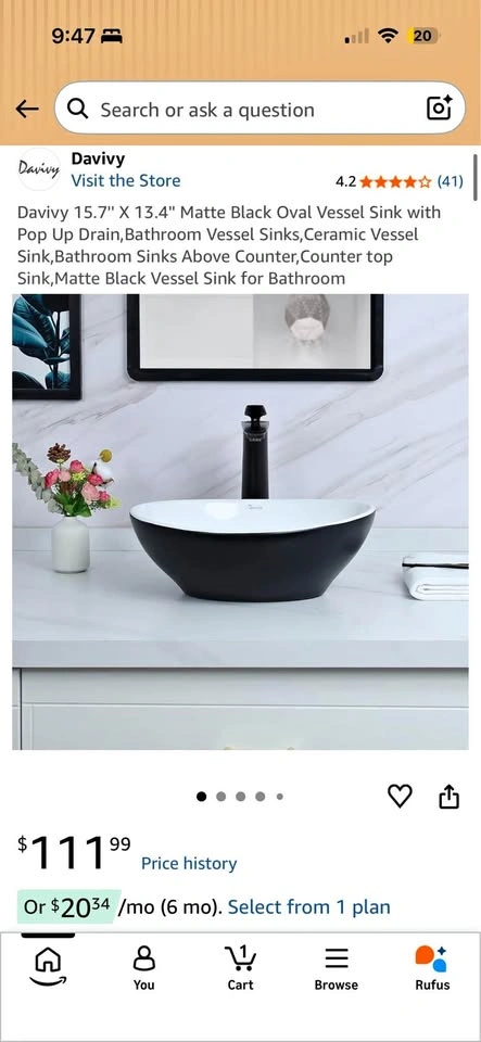 Davivy Matte Black Oval Vessel Sink