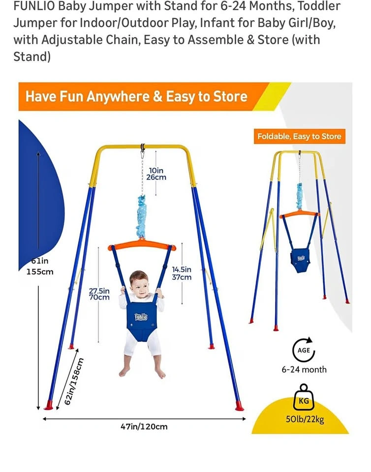 FUNLIO Baby Jumper with Stand Foldable Blue 6-24 Months