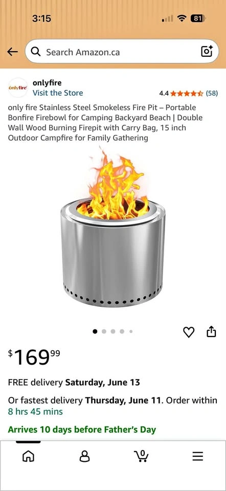 onlyfire Stainless Steel Smokeless Fire Pit 15 inch
