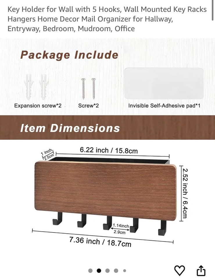 Key mount holder with storage and adhesive/screws - photo 3