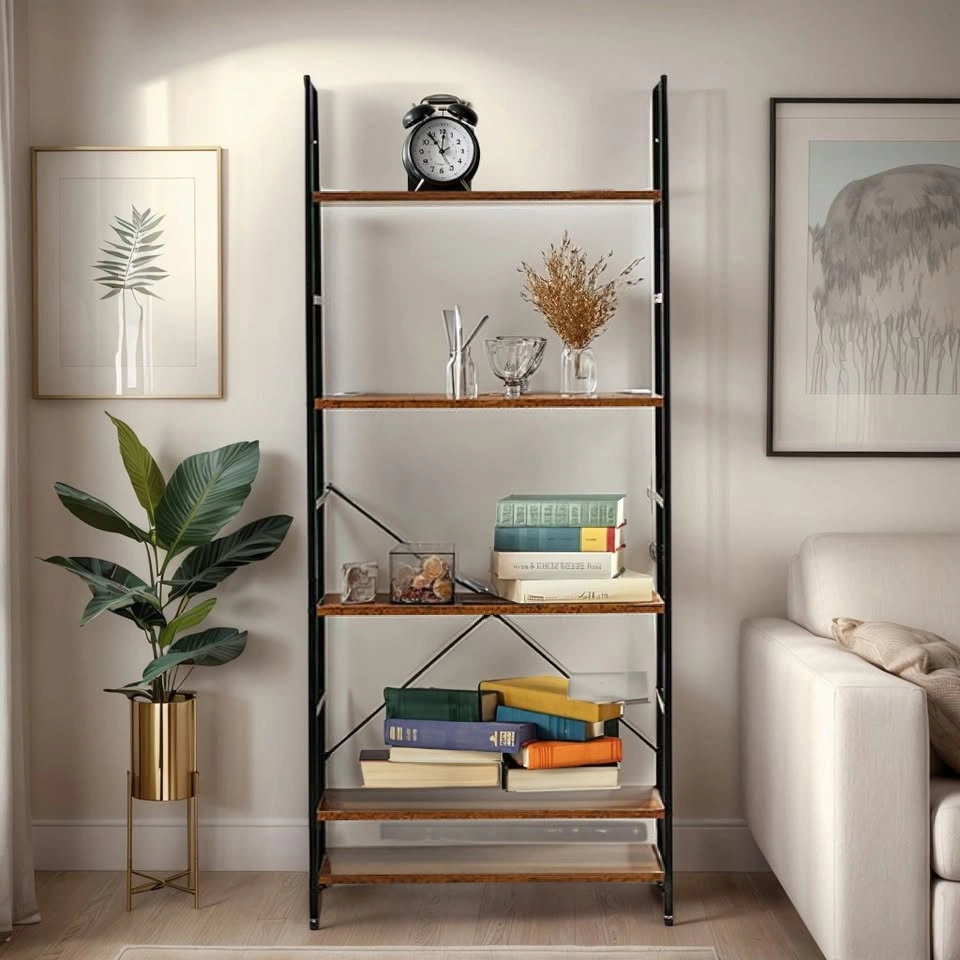 BS039 A1960 5-Tier Rustic Bookshelf – Modern Tall Storage - photo 2