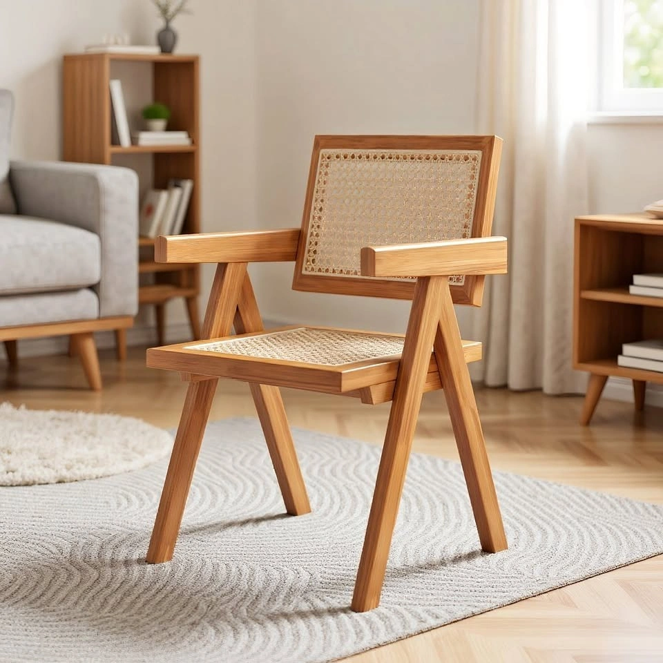 Minimalist Mid-Century Chair with Woven Back and Seat
