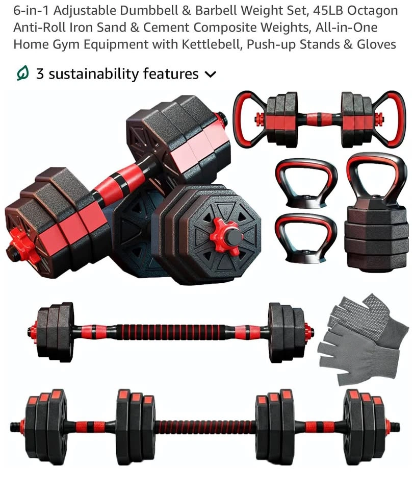 45LB 6-in-1 Adjustable Dumbbell & Barbell Weight Set
