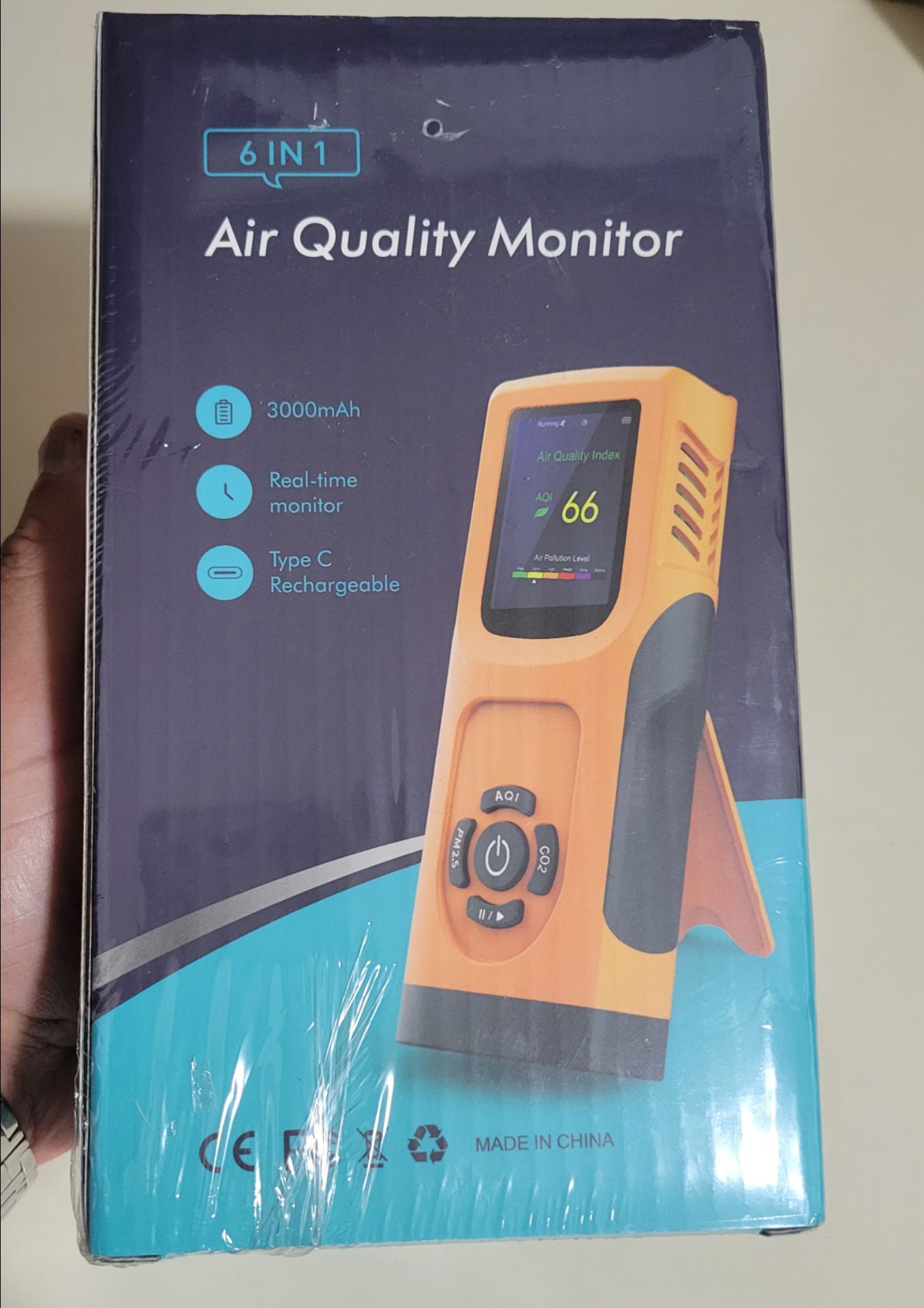 6-in-1 Air Quality Monitor (CO2, TVOC, PM2.5, PM10)