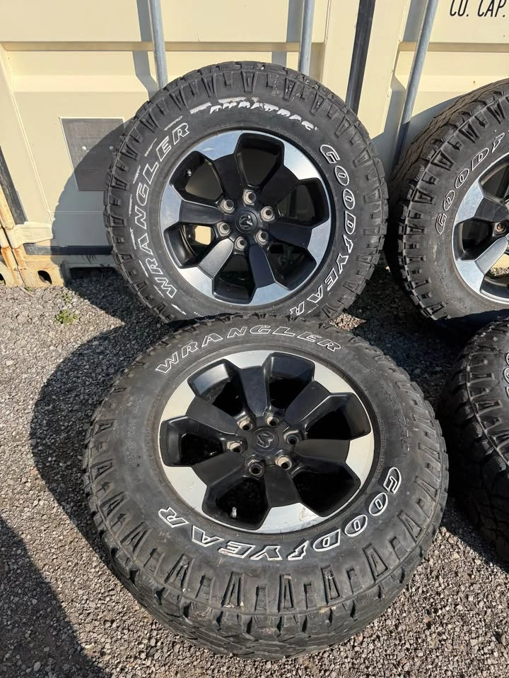 Set of OEM 18” Dodge Ram Rebel Rims On Goodyear Wrangler Tires - photo 3