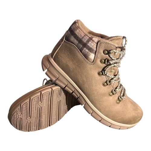 SKECHERS Synergy Plaid Mood Women's Size 10 Tan Hiking Boots