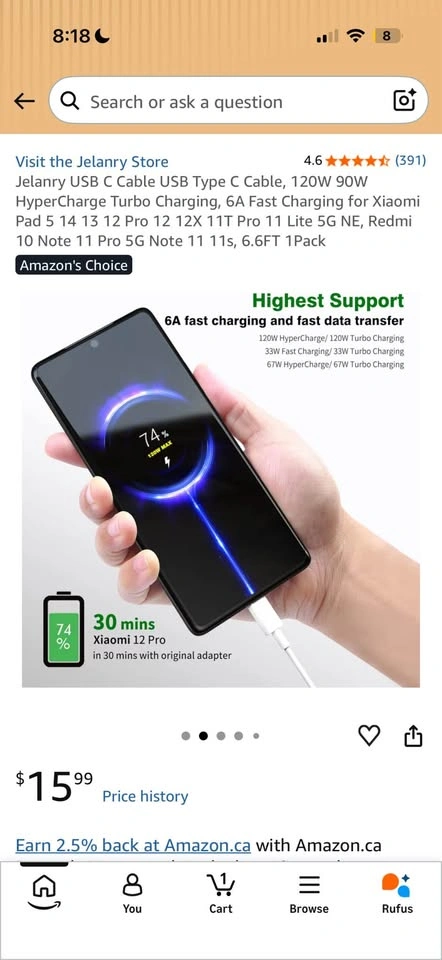 120w 90w Hypercharge USB-A to USB-C Charging Cable - photo 2
