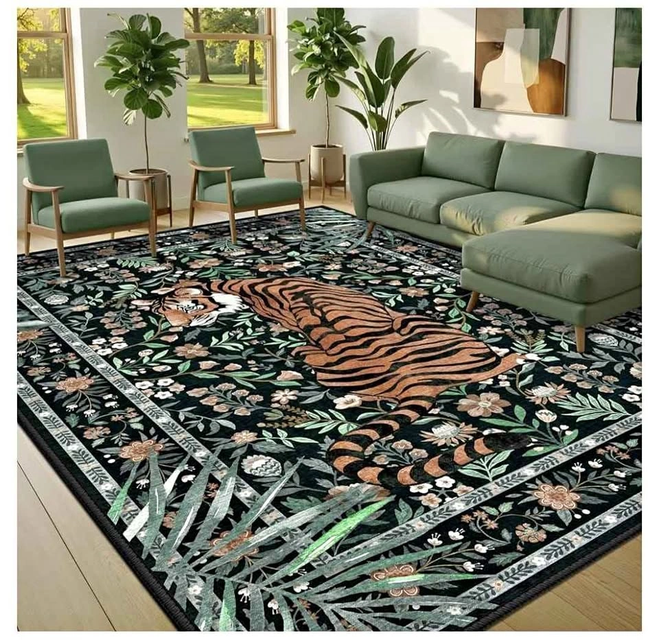 Brand new 8x10 Area Rug Tropical Jungle Tiger Non-Slip