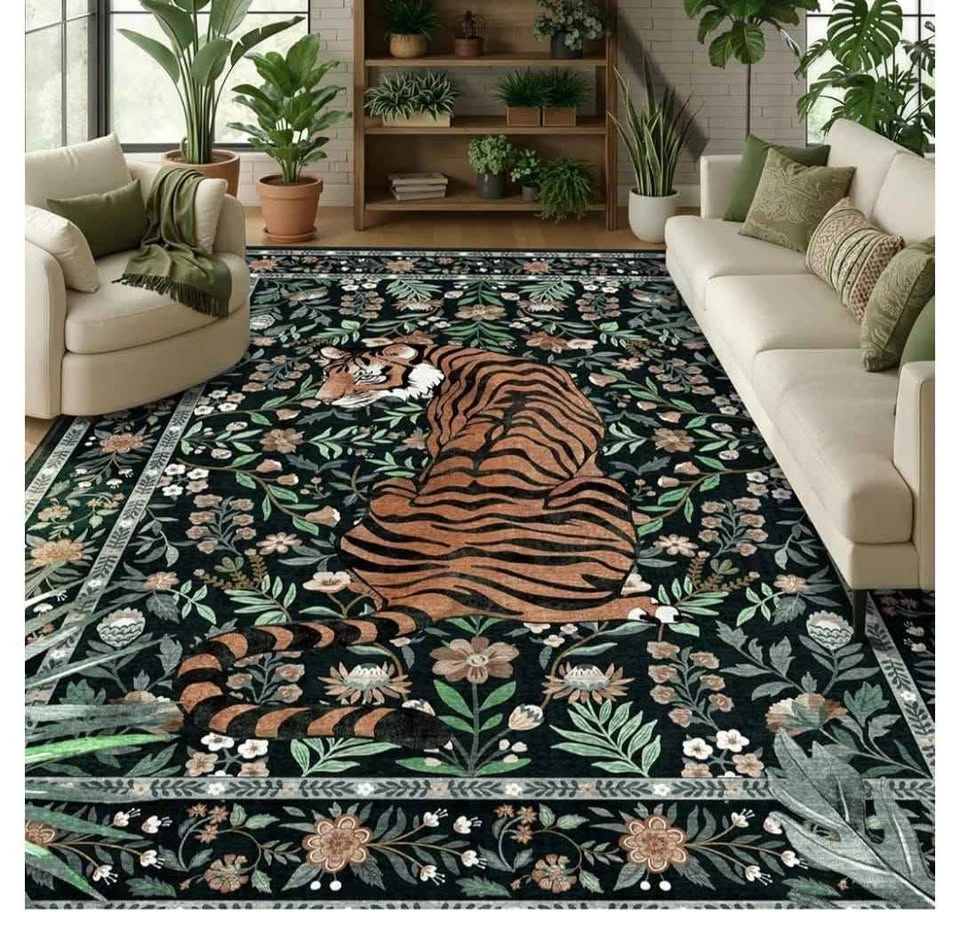 Brand new 8x10 Area Rug Tropical Jungle Tiger Non-Slip - photo 5