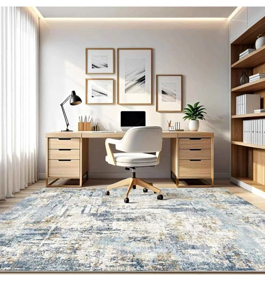 Brand New 9x12 Blue Modern Abstract Washable Area Rug
