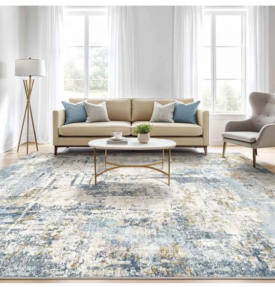 Brand New 9x12 Blue Modern Abstract Washable Area Rug - photo 2
