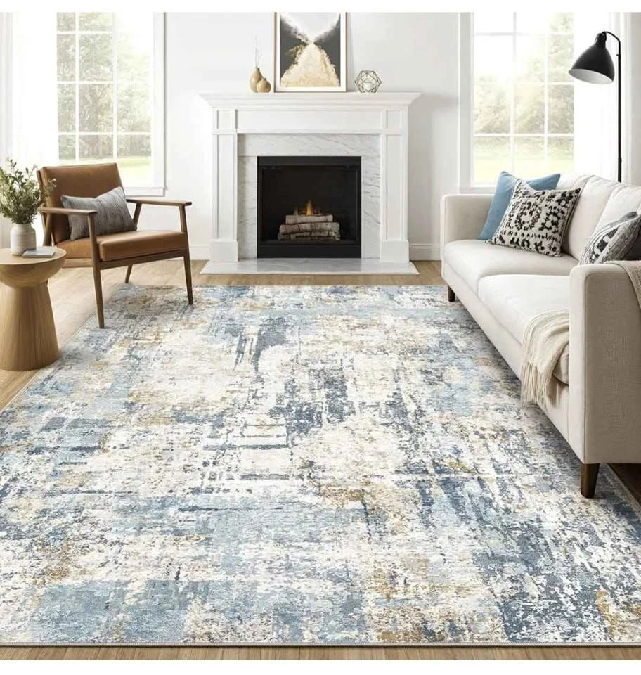 Brand New 9x12 Blue Modern Abstract Washable Area Rug - photo 3