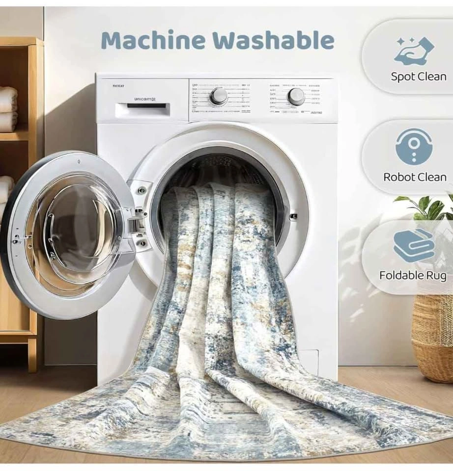 Brand New 9x12 Blue Modern Abstract Washable Area Rug - photo 4