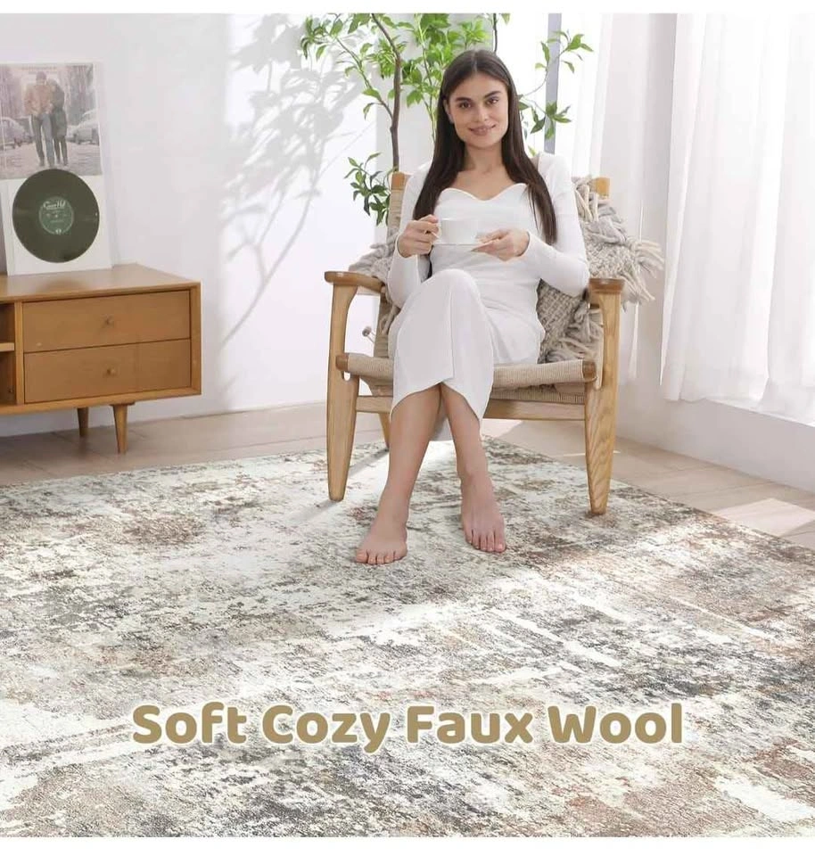 9x12 Washable Abstract Modern Area Rug - Brown Grey - photo 4