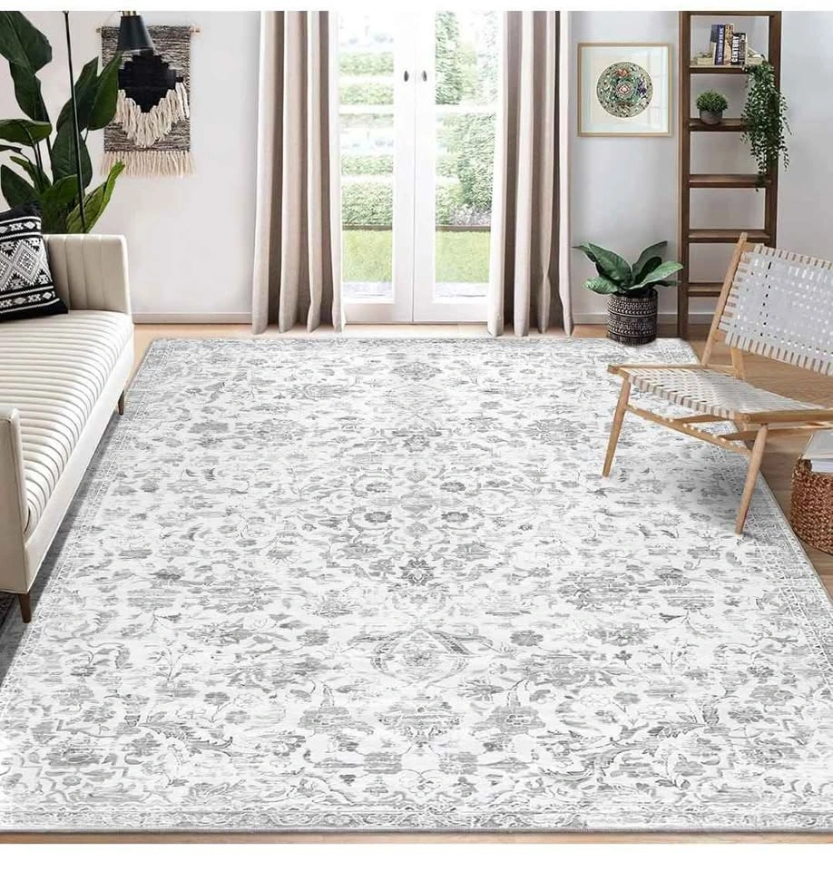 8x10 Feet Grey Floral Area Rug, Machine Washable - photo 3
