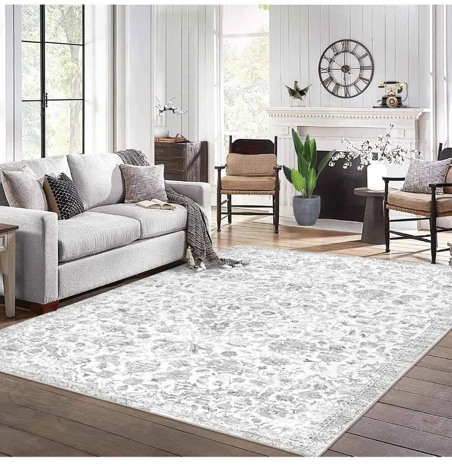 8x10 Feet Grey Floral Area Rug, Machine Washable - photo 4