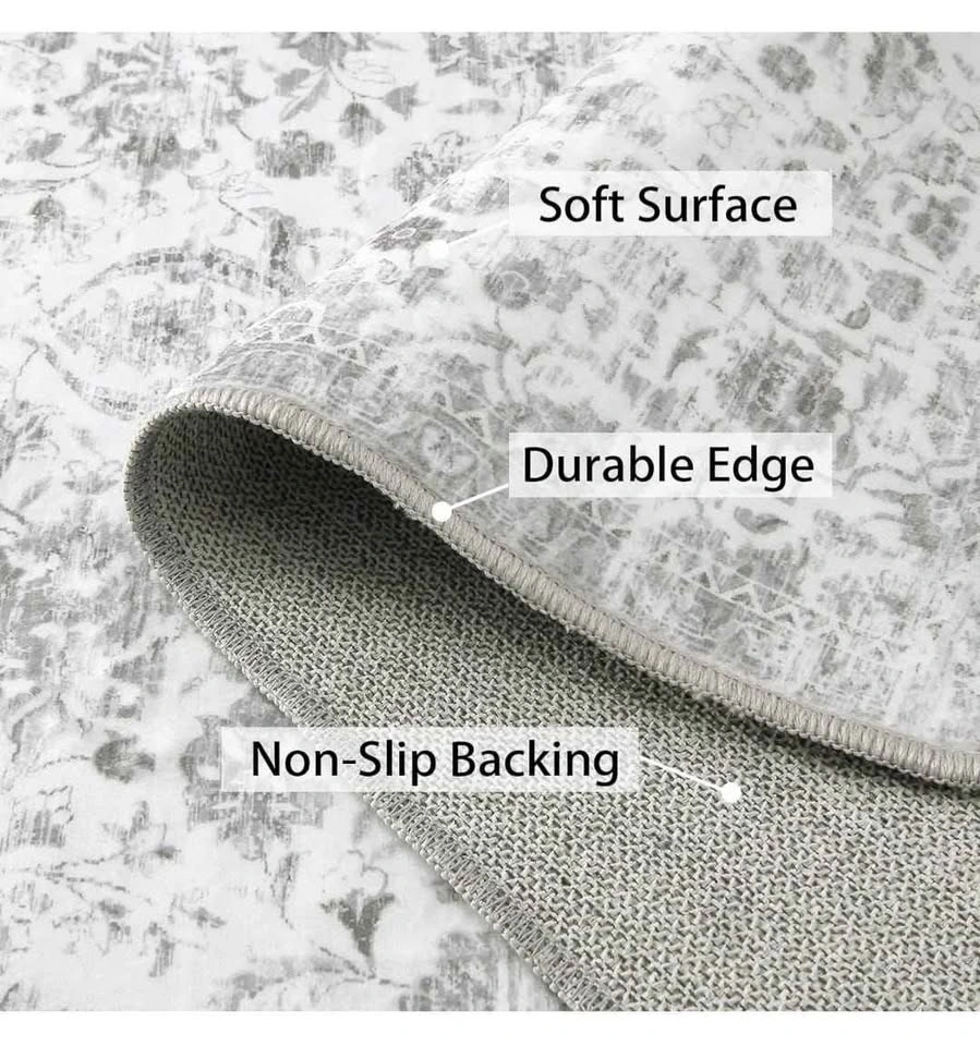 8x10 Feet Grey Floral Area Rug, Machine Washable - photo 5