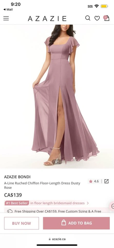 Azazie Bondi in Dusty Rose with garment bag - photo 3
