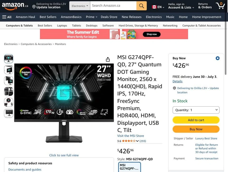 (SEALED) Brand New- 27" Gaming Monitor - 1440p, 170Hz, Rapid IPS