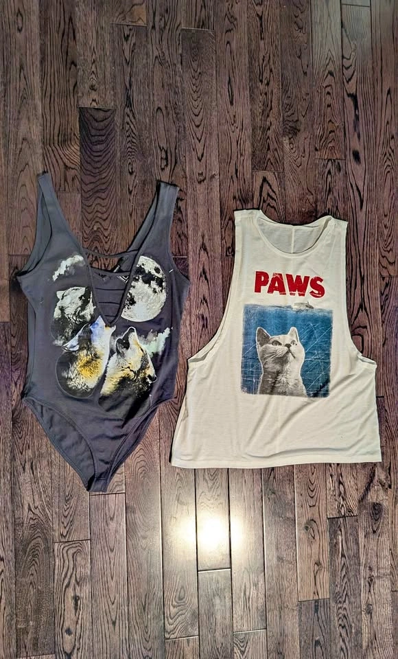 Medium Wolf Bodysuit & Paws Cat Tank Top