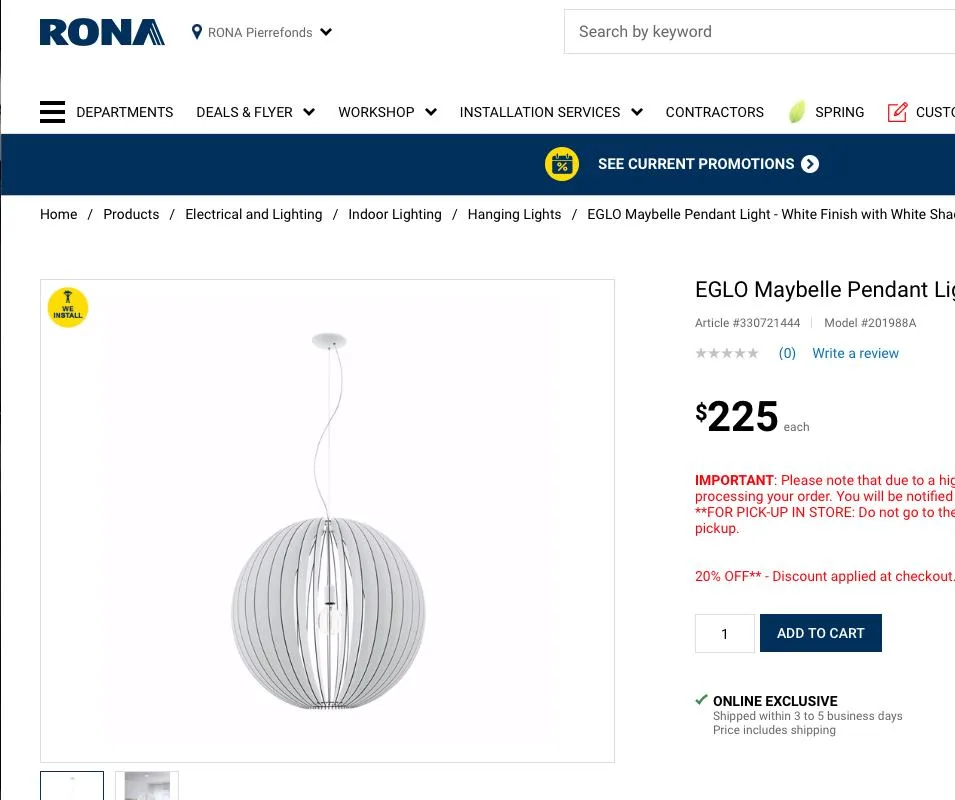 EGLO Maybelle Pendant Light - White Finish thumbnail