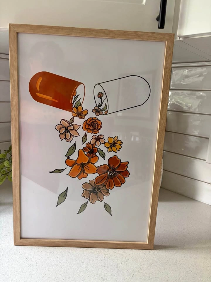 Floral Pill Capsule Framed Wall Art 12x19