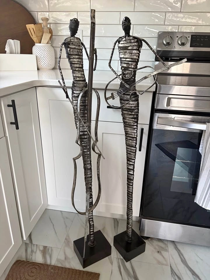 Metal Musician Sculptures - Cello and Guitar Set