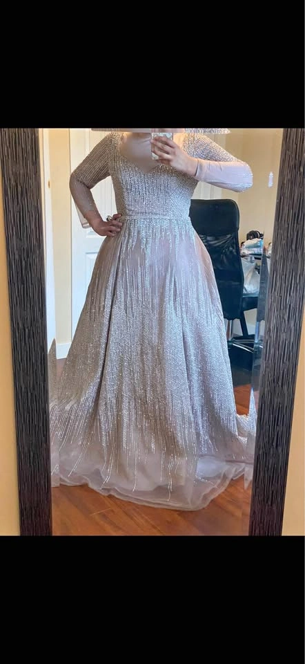 Beaded Long Sleeve Evening Gown