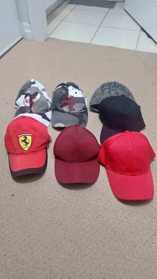 Assorted Baseball Caps and Beanie - Ferrari, Camo, and Solid Col