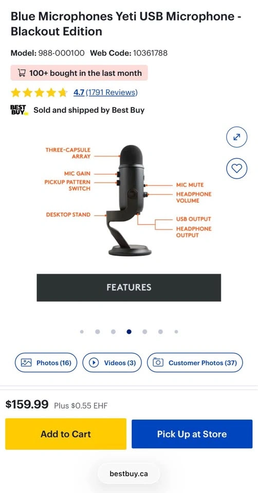 Podcast Microphone Blue Yeti USB - Blackout Edition - photo 2
