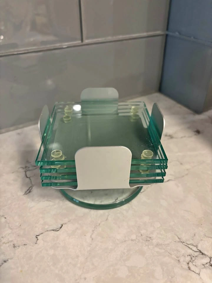 Set of 4 Glass Coasters With Holder