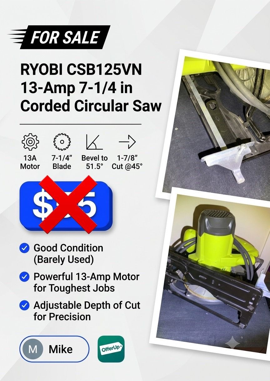 RYOBI CSB125VN 13-Amp 7-1/4 in Corded Circular Saw - photo 2