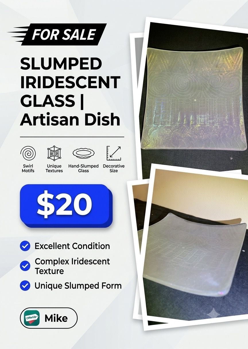 Slumped Iridescent Glass Artisan Dish - photo 2