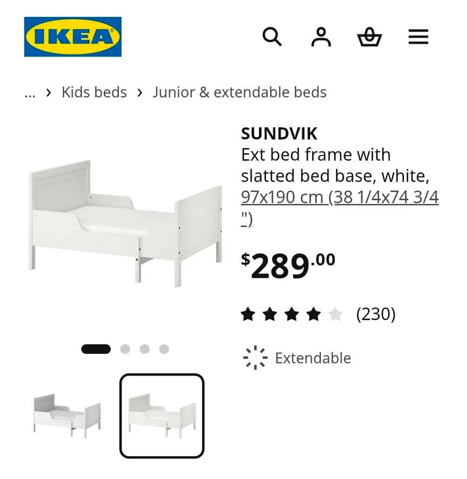 Ikea SUNDVIK Extendable Bed Frame with Mattress - photo 2