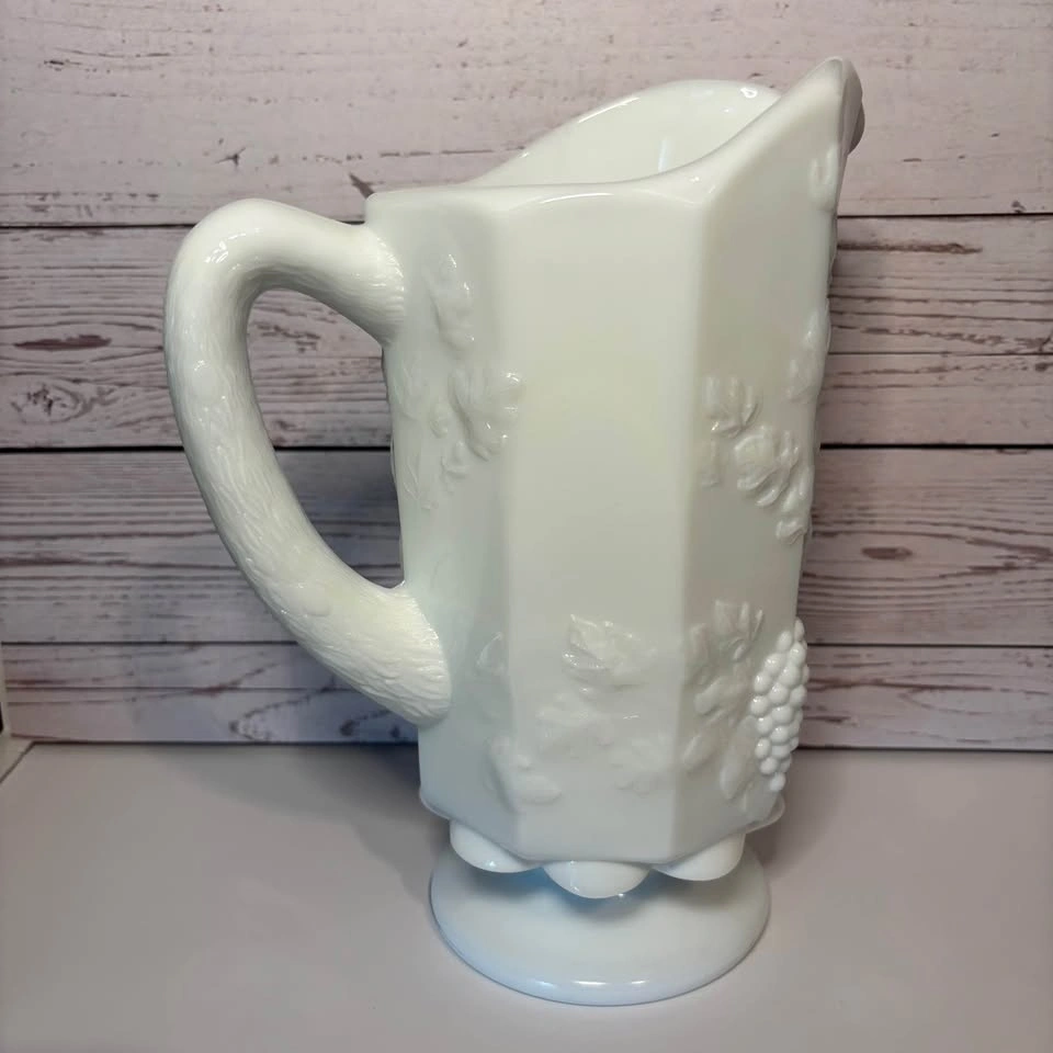 Vintage Westmoreland Milk Glass Pitcher Paneled Grape 9” - photo 3