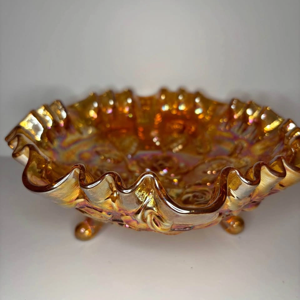 Vintage Carnival Glass Footed Bowl, Imperial Lustre Rose