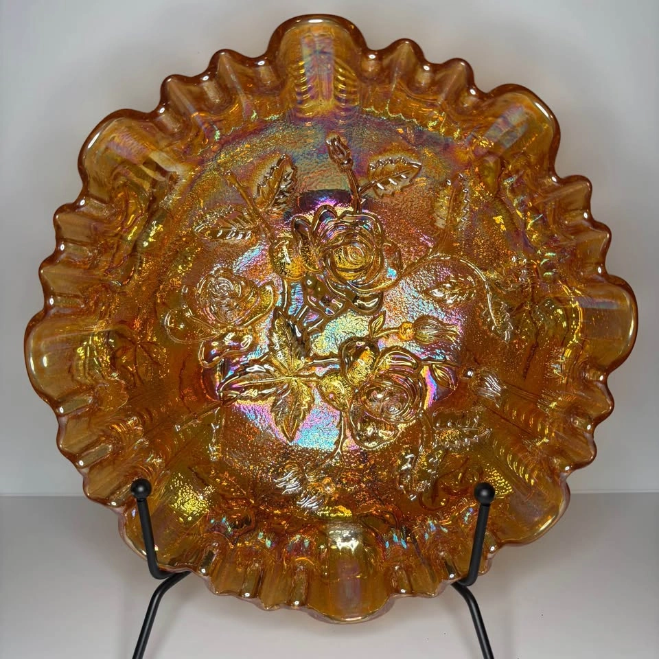 Vintage Carnival Glass Footed Bowl, Imperial Lustre Rose - photo 2