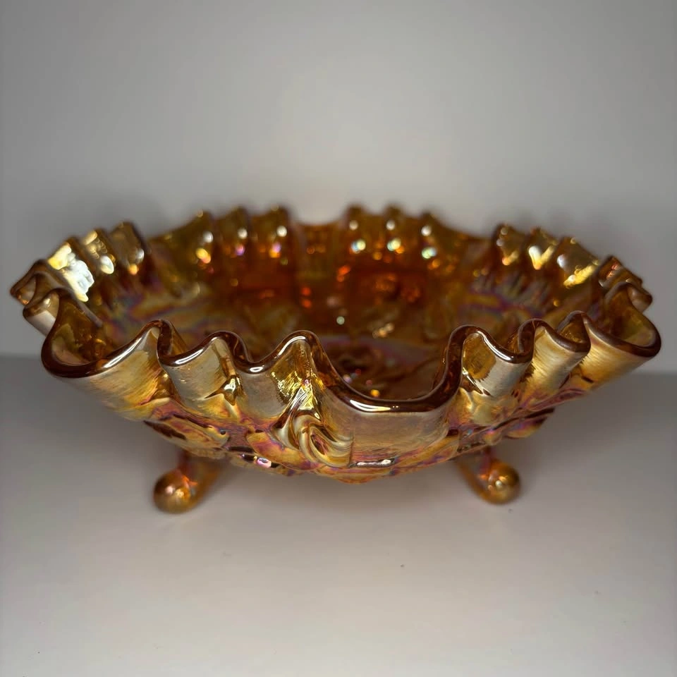 Vintage Carnival Glass Footed Bowl, Imperial Lustre Rose - photo 3