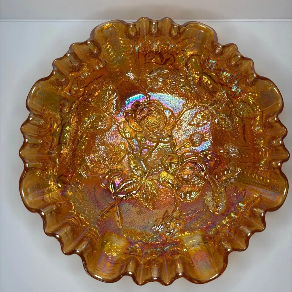 Vintage Carnival Glass Footed Bowl, Imperial Lustre Rose - photo 5