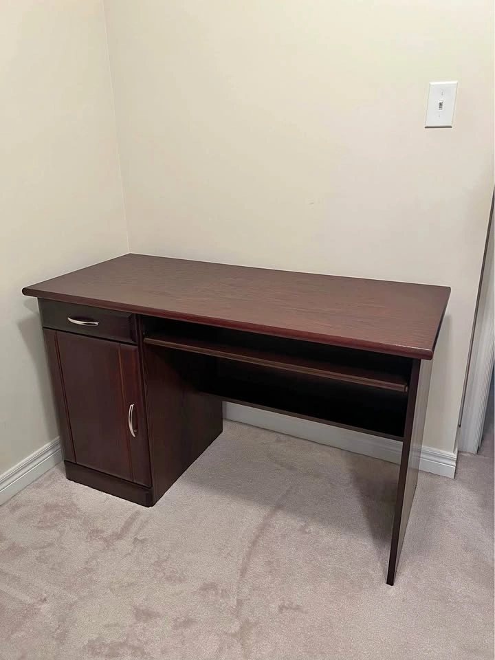 Dark Wood Computer Desk with Keyboard Tray