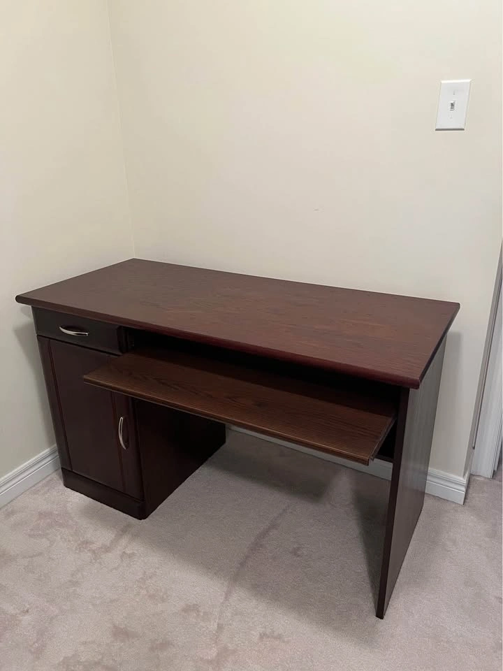 Dark Wood Computer Desk with Keyboard Tray - photo 2