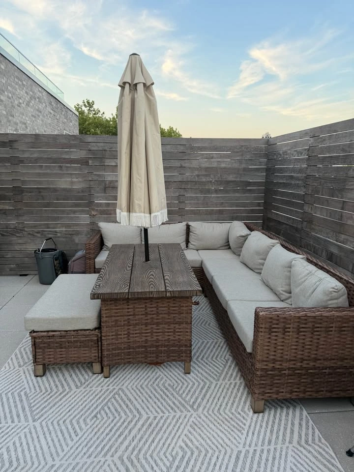 Outdoor Sectional Set with Table, Bench, Umbrella and Rug - photo 2