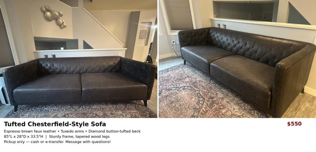 FOR SALE: Chesterfield-Style Sofa — Espresso