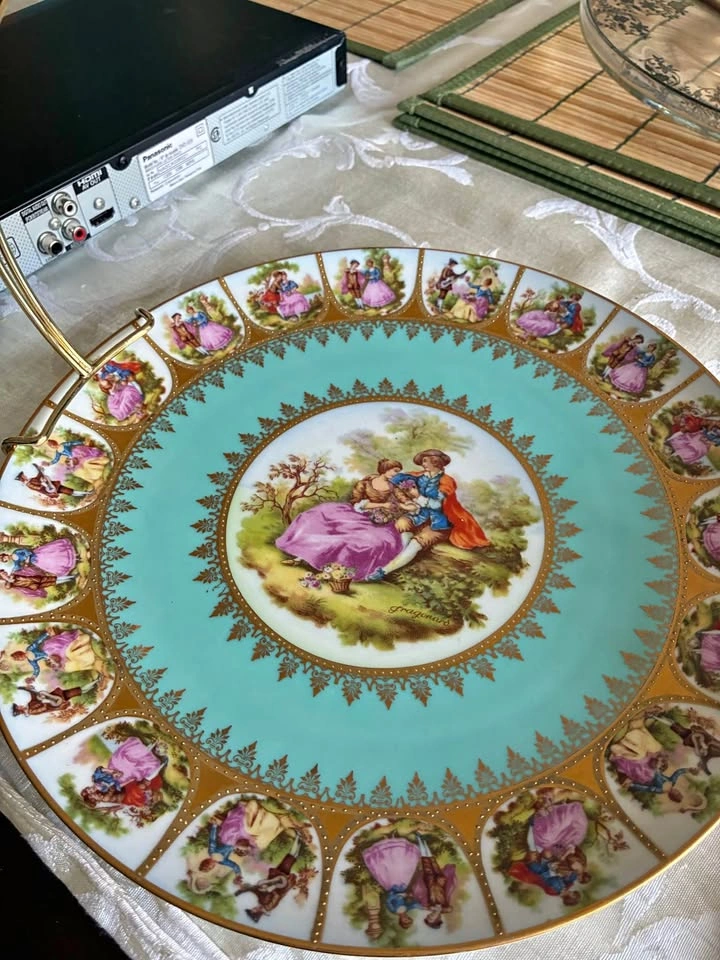 Vintage Bavaria Fragonard Porcelain Plate with Gold Handle
