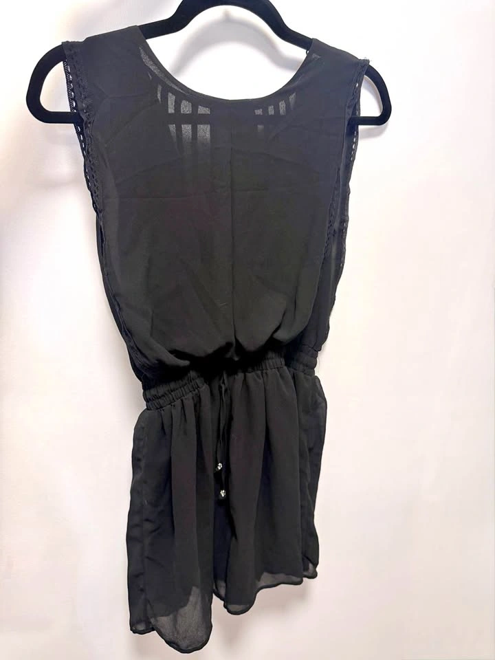 Black chiffon one piece romper with draped back