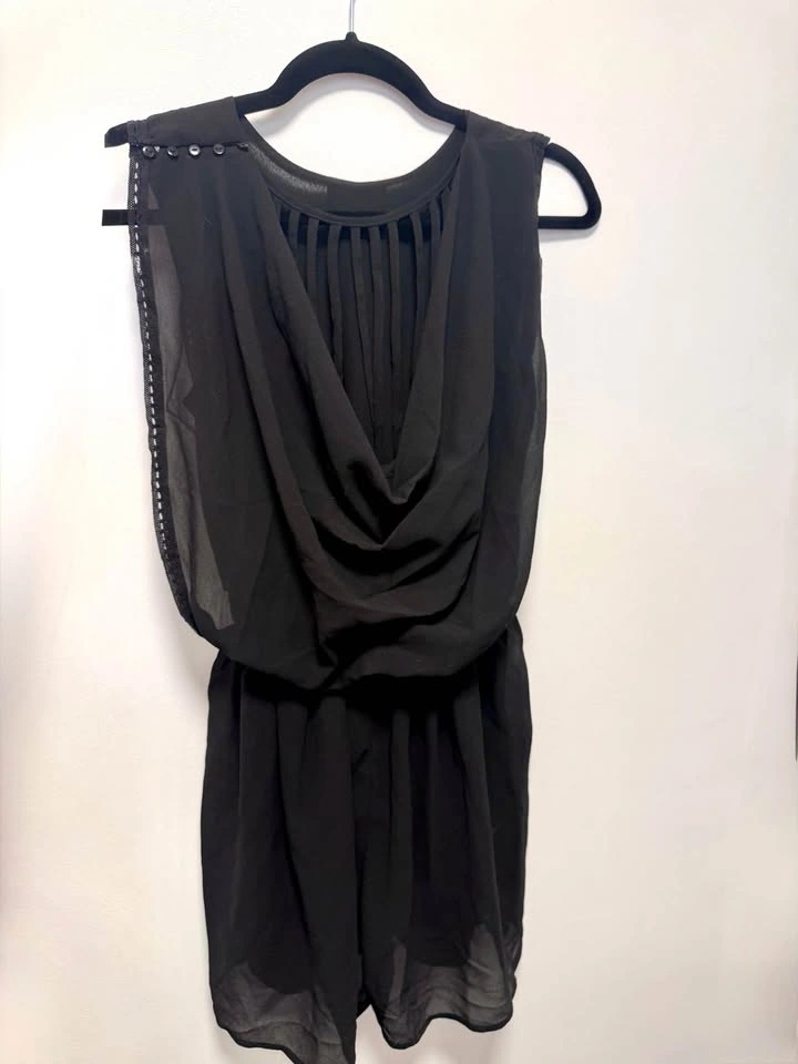 Black chiffon one piece romper with draped back - photo 2
