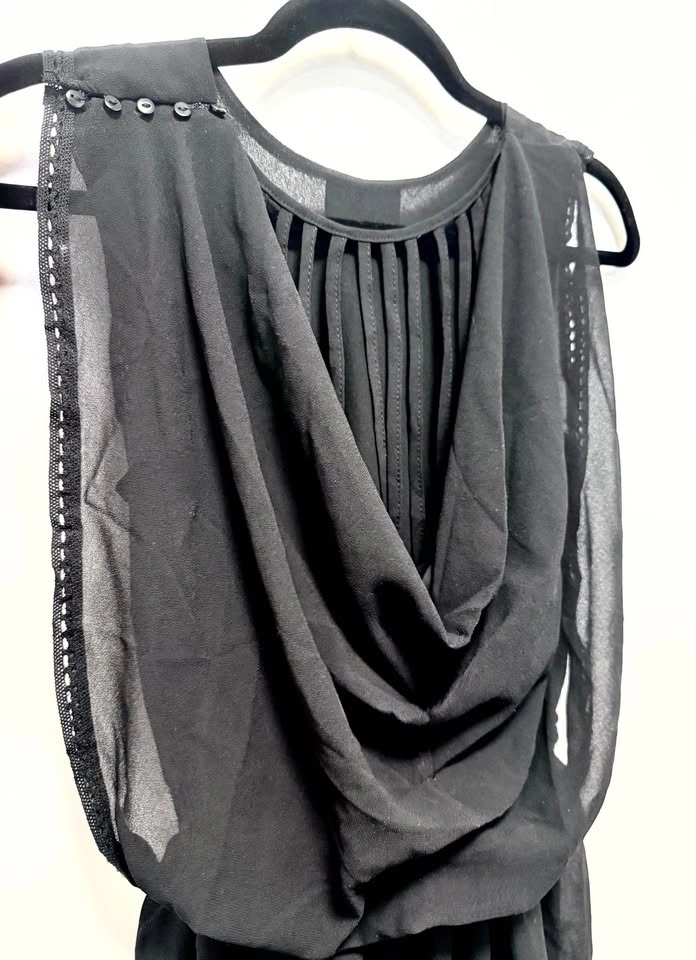Black chiffon one piece romper with draped back - photo 3